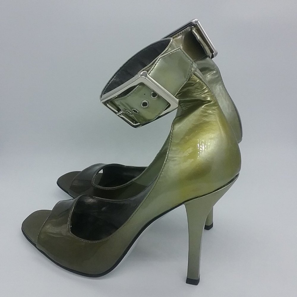 Marciano Patent Peep toe Ankle Cuff Heels